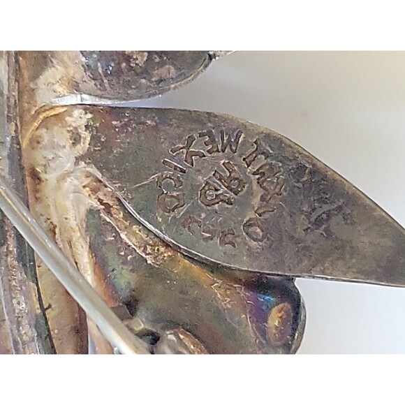 Taxco Mexico 925 Iris Flower Ornate Design Brooch Pin Screw Back Earrings Set - Picture 12 of 16